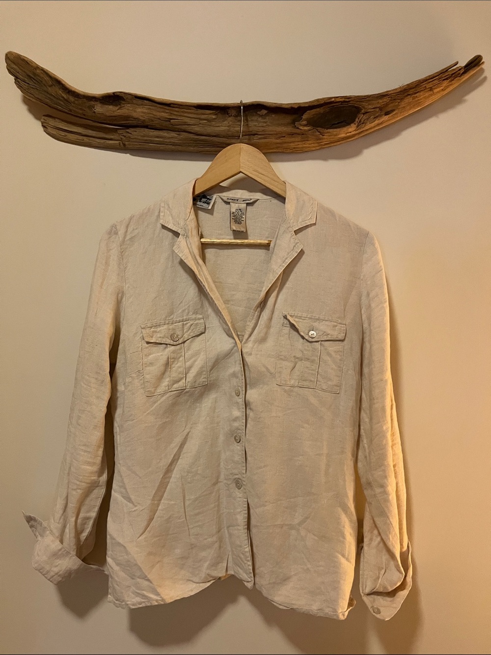 Casual Cream Button-Up Linen Shirt